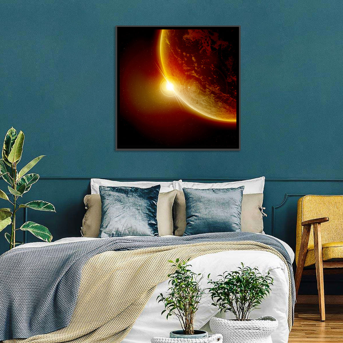 Red Planet Sunrise Limb Flare Wall Art in a room, square