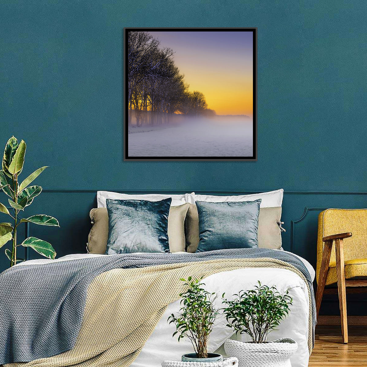 Winter Fog at Sunset Wall Art