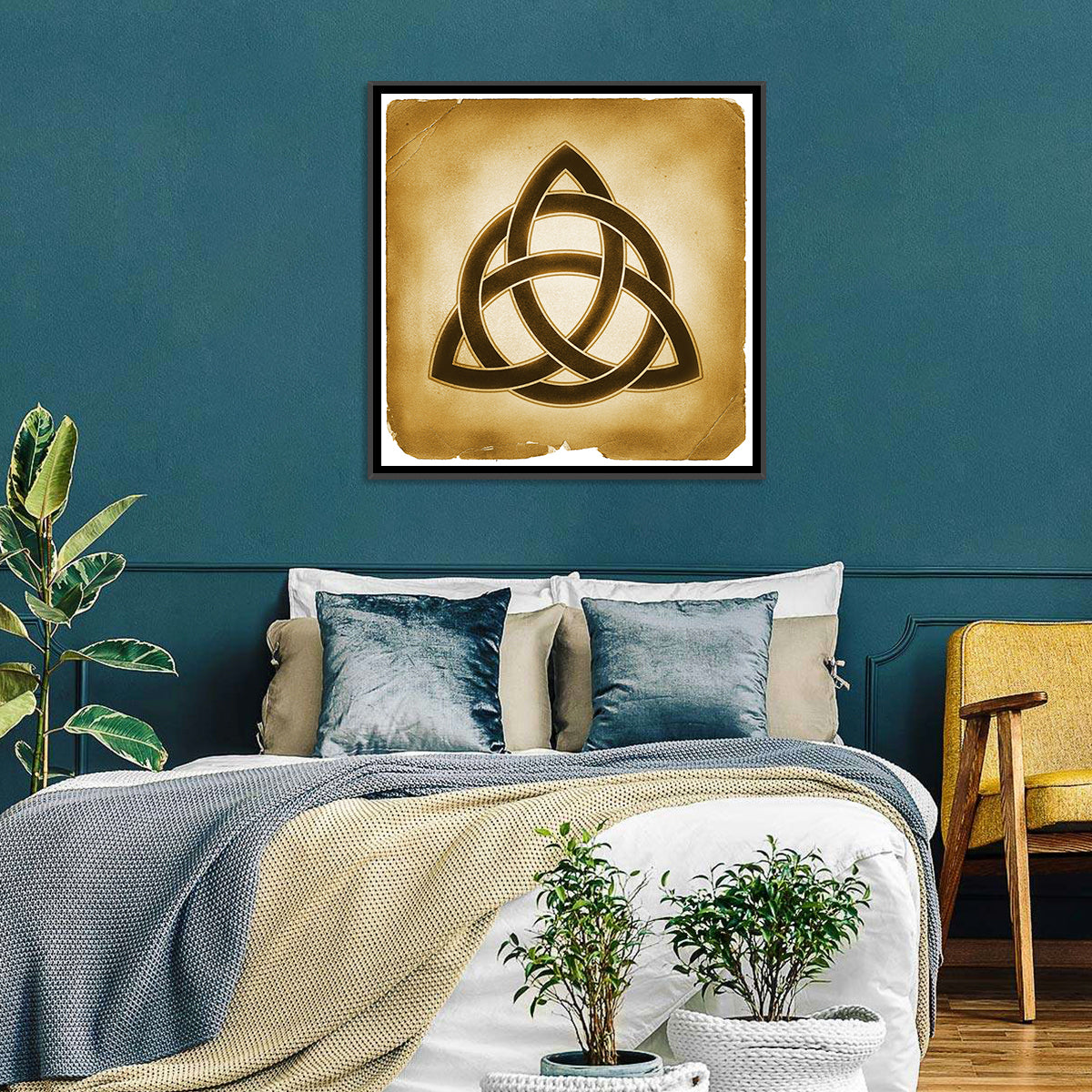 Embossed Trinity Knot Symbol Wall Art in a room, square