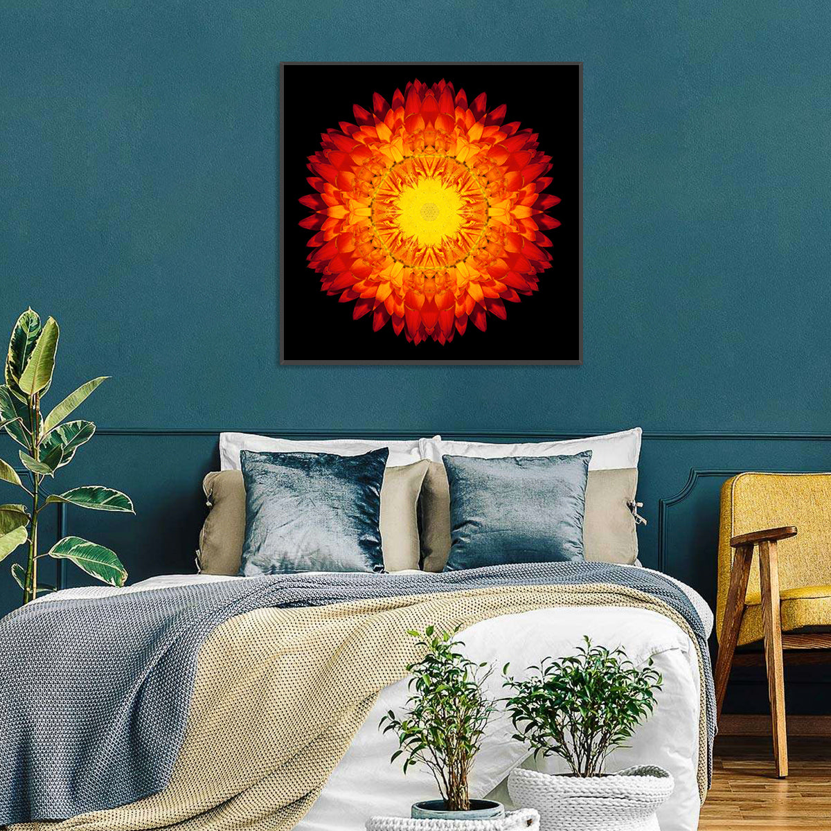 Radiant Red Kaleidoscopic Mandala Flower Wall Art