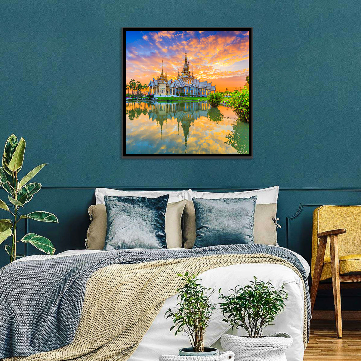 Wat Non Kum Sunset Reflection Wall Art