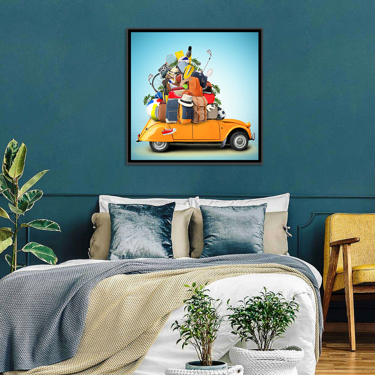 Orange Vintage Car Road Trip Getaway Wall Art