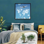Jet Over Cloud World Map Wall Art