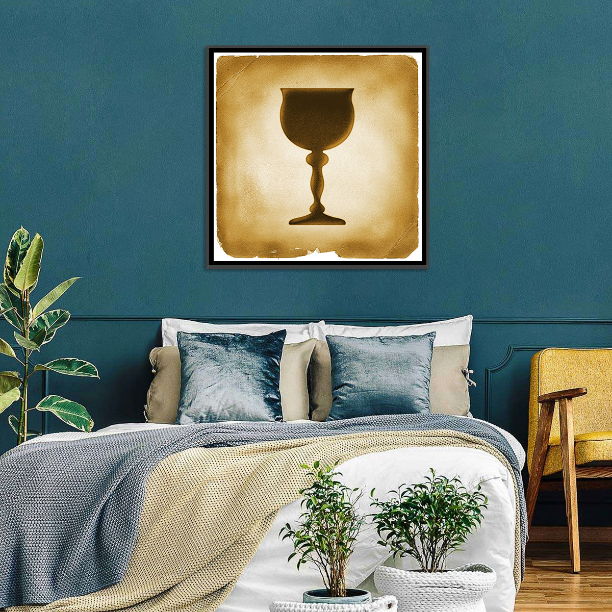 Holy Grail Chalice Illustration Wall Art in a room, square