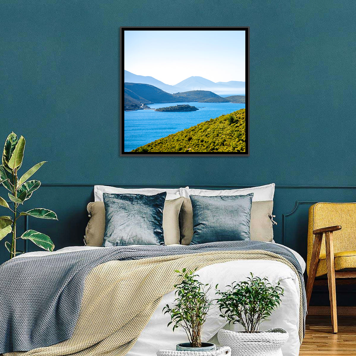 Porto Palermo Bay with Ali Pasha Castle Wall Art in a room, square