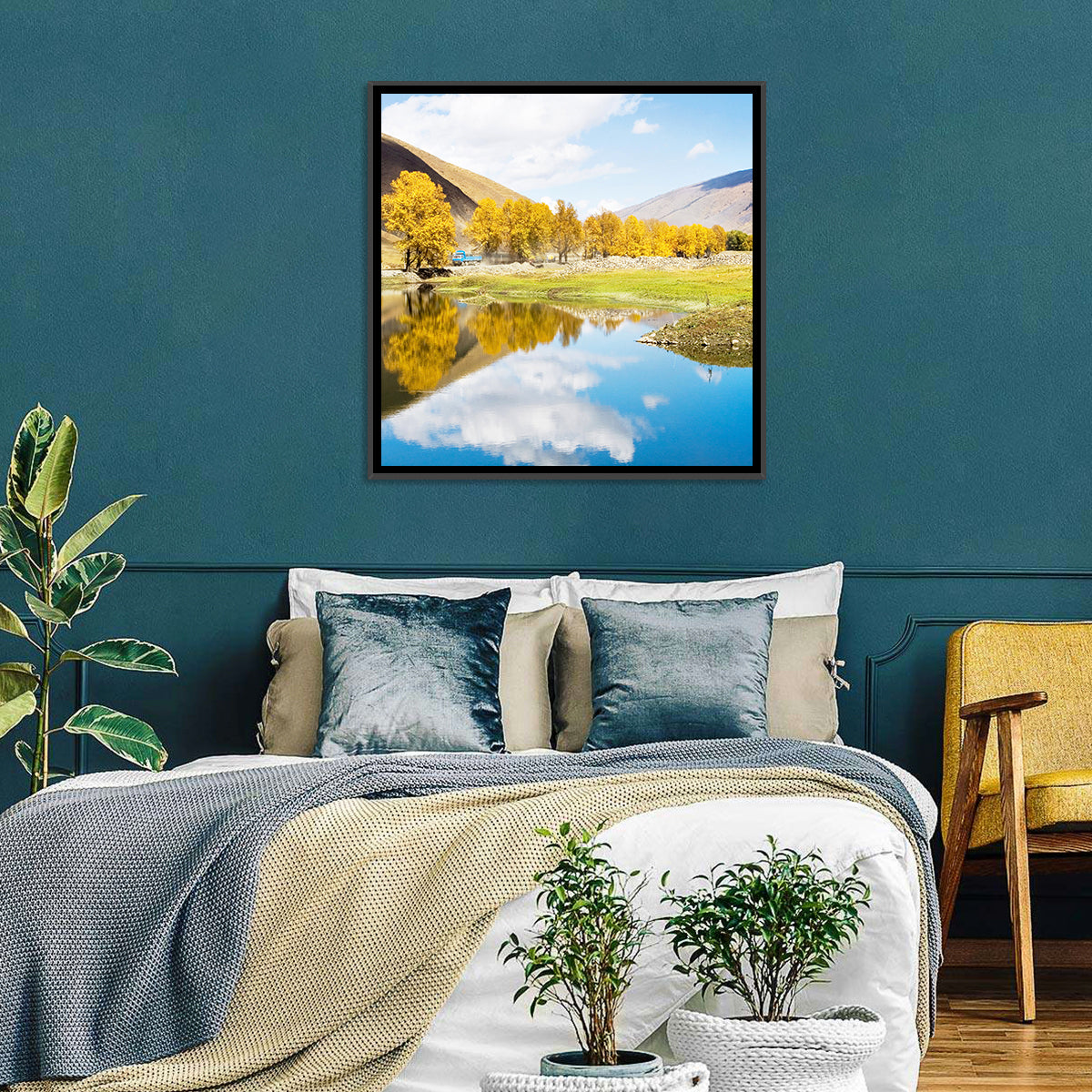 Chanxi Autumn Reflection Road Wall Art in a room, square