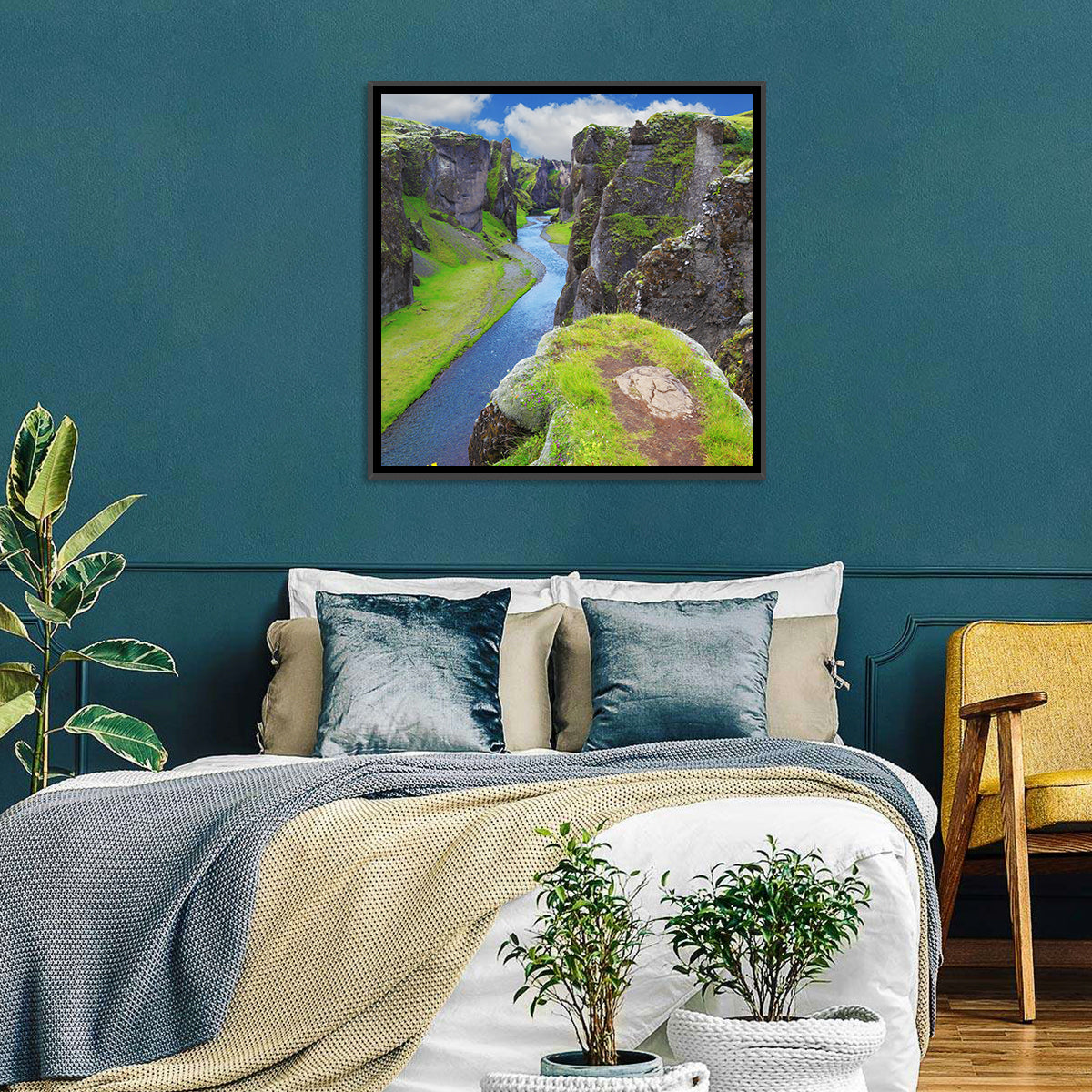 Neverland Cliffs, Fjaðrárgljúfur Canyon Wall Art in a room, square