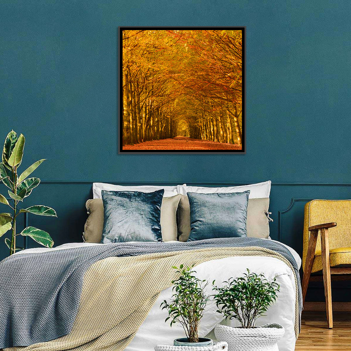 Golden Beech Tree Tunnel in Autumn Wall Art