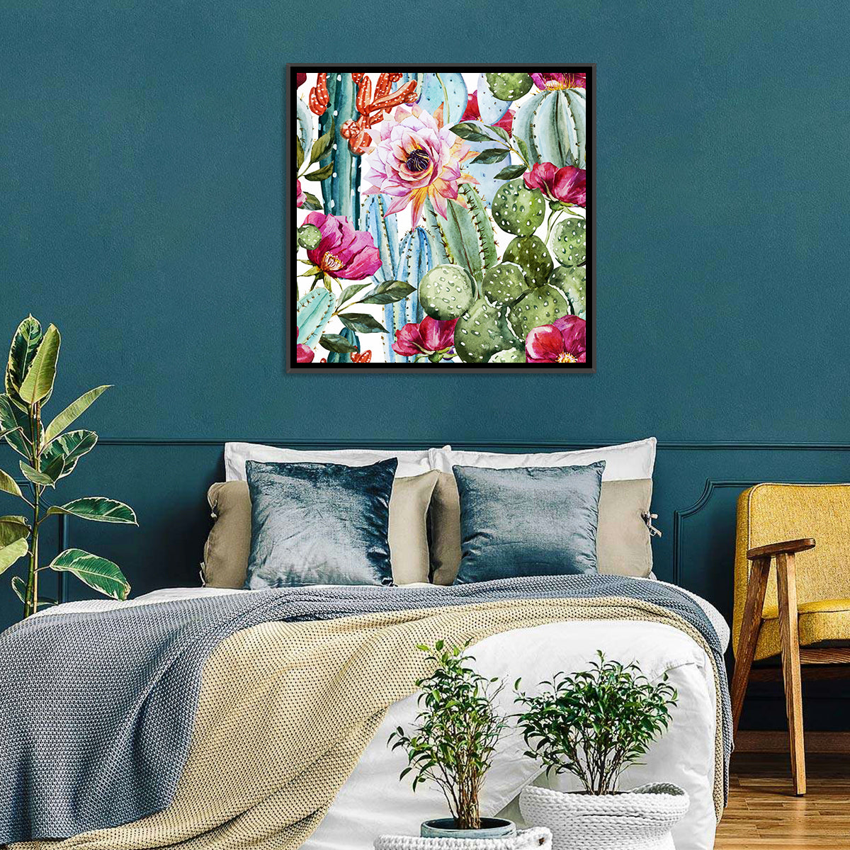 Watercolor Cactus Pattern Wall Art