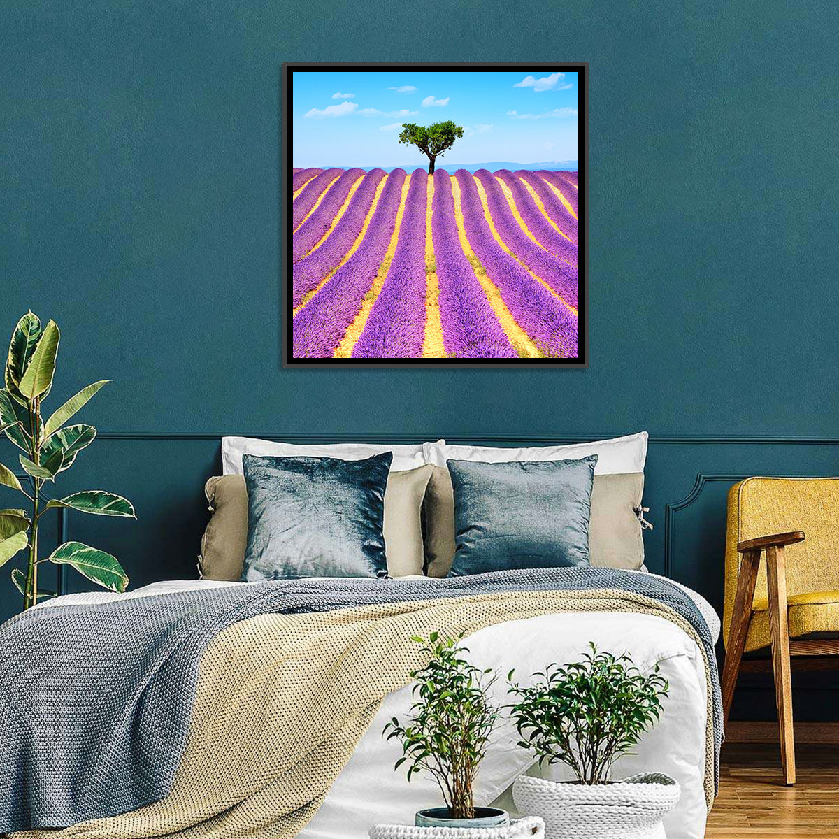 Lavender Field Wall Art in a room, square