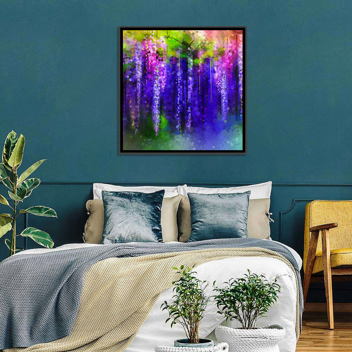 Dreamy Wisteria Vines Wall Art in a room, square