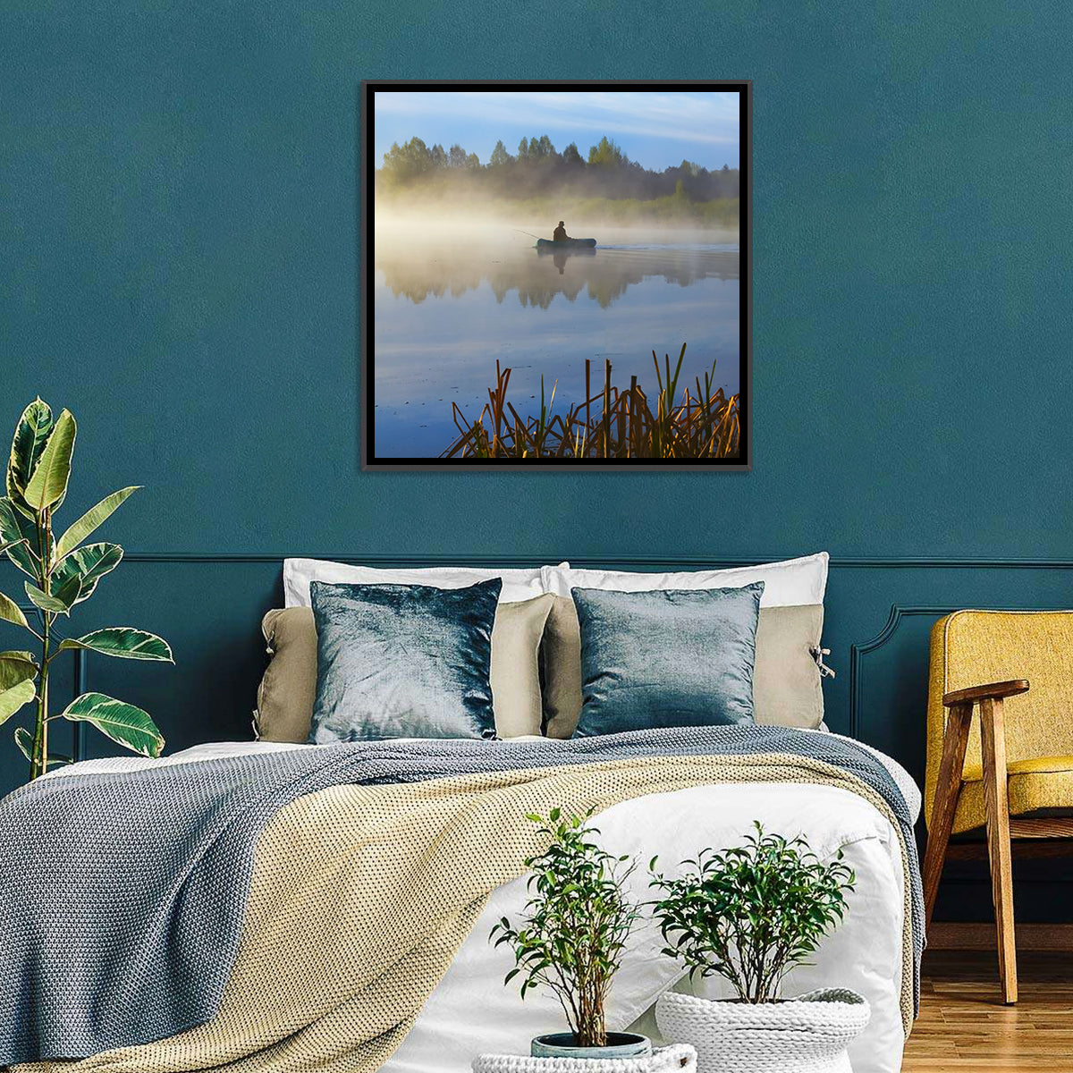 Misty Lake Fisherman Wall Art