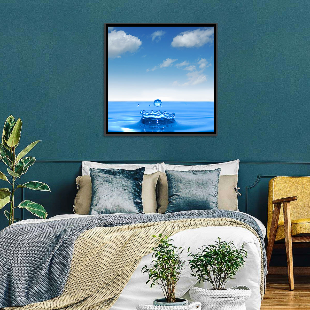 Ocean Water Drop Wall Art in a room, square