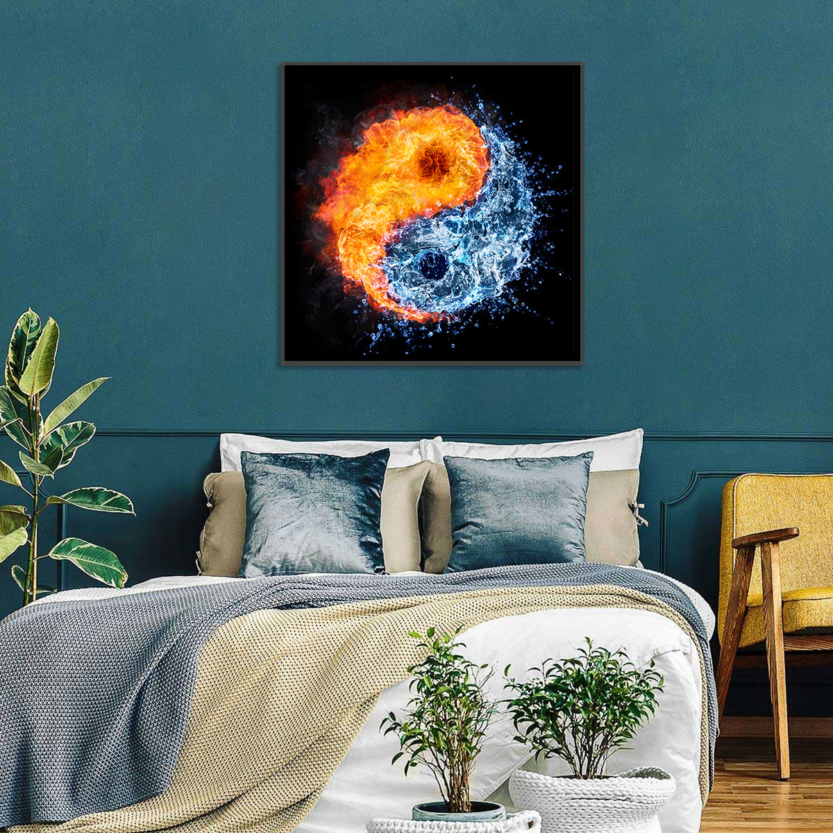 Fire and Water Yin Yang Wall Art in a room, square