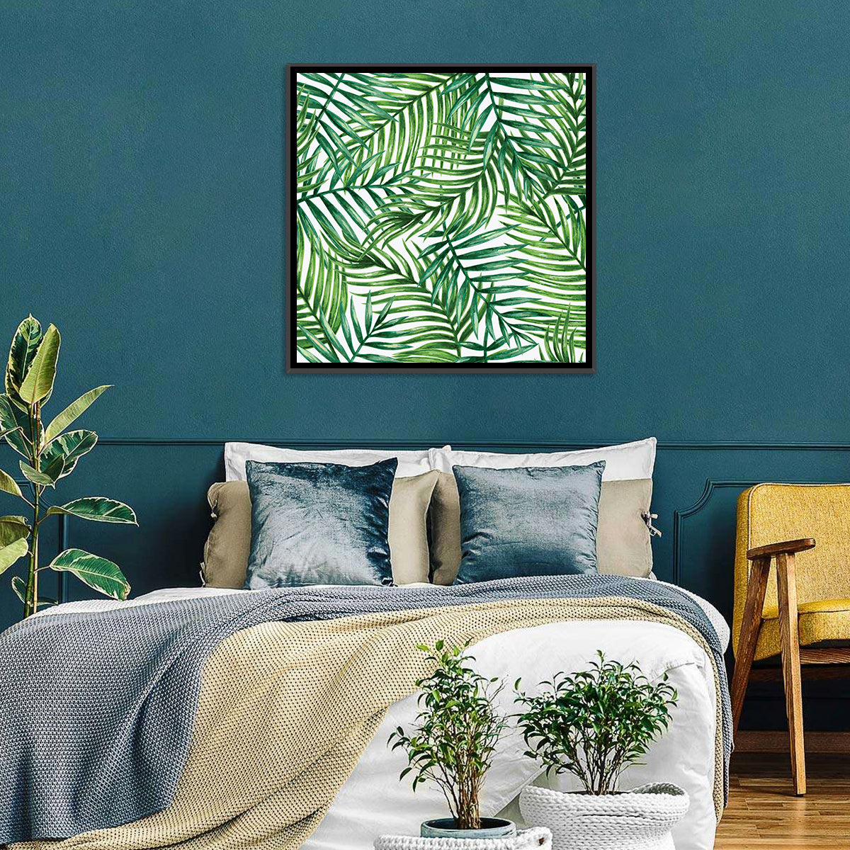 Palm Leaves Pattern Wall Art in a room, square