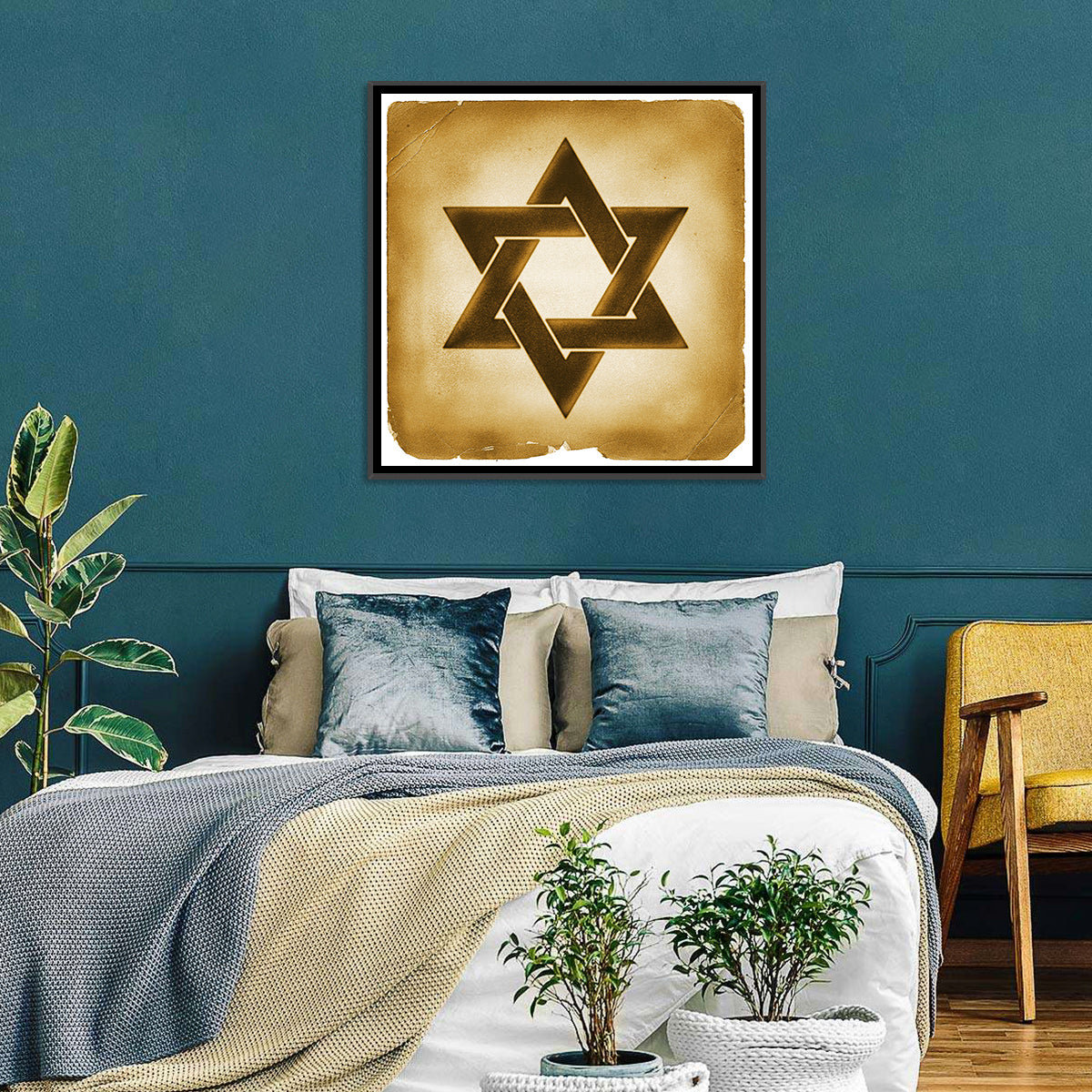 Vintage Brown Star of David Wall Art in a room, square