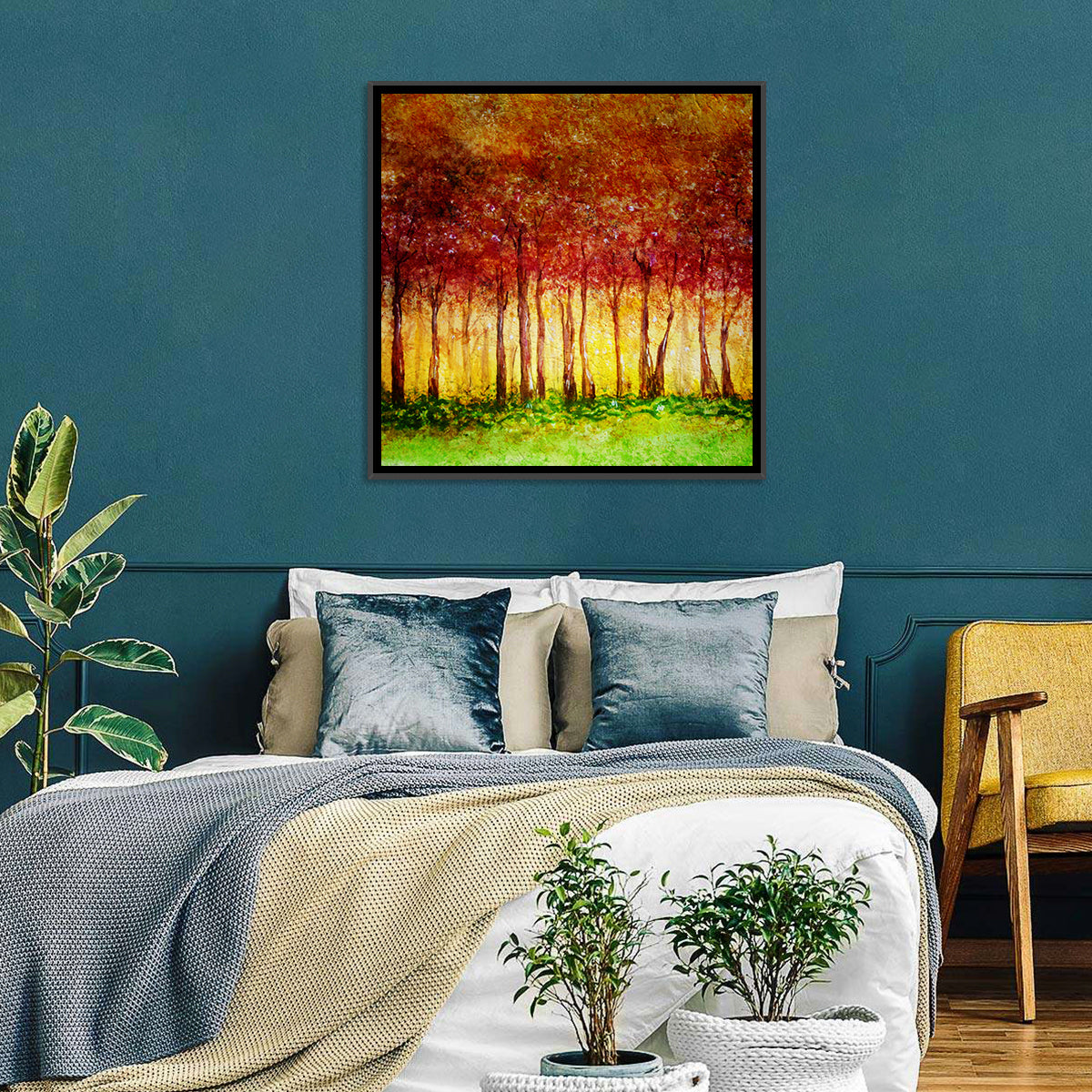 Autumn Tree Row Wall Art in a room, square