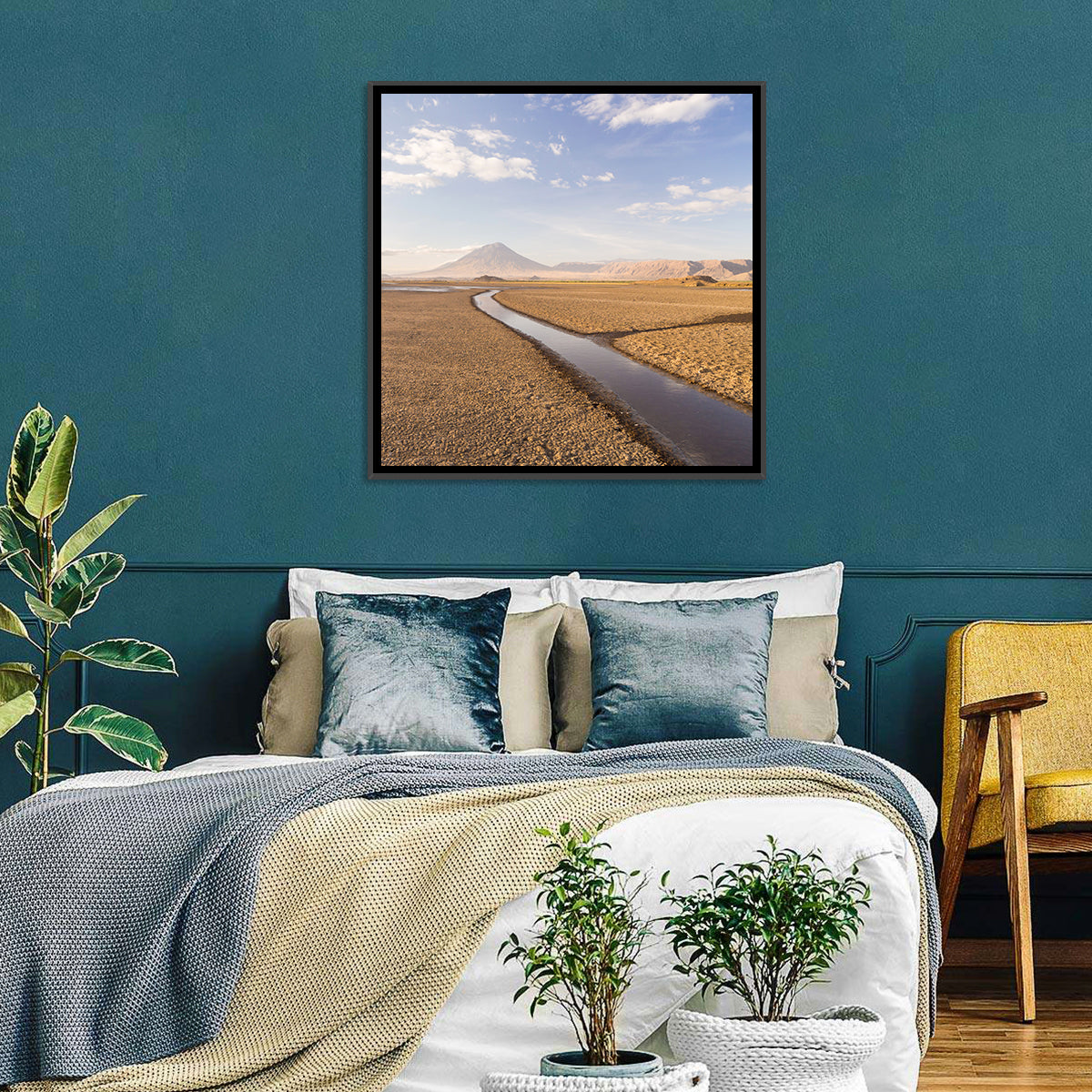 Lake Natron with Ol Doinyo Lengai Wall Art in a room, square