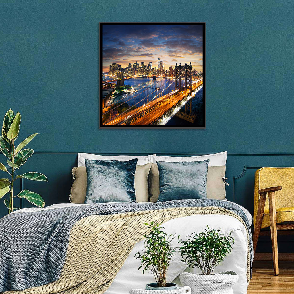 Manhattan Bridge Dusk Light Trails Wall Art