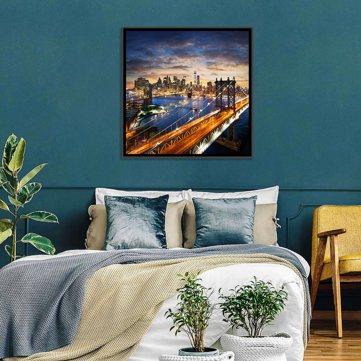 Manhattan Bridge Dusk Light Trails Wall Art