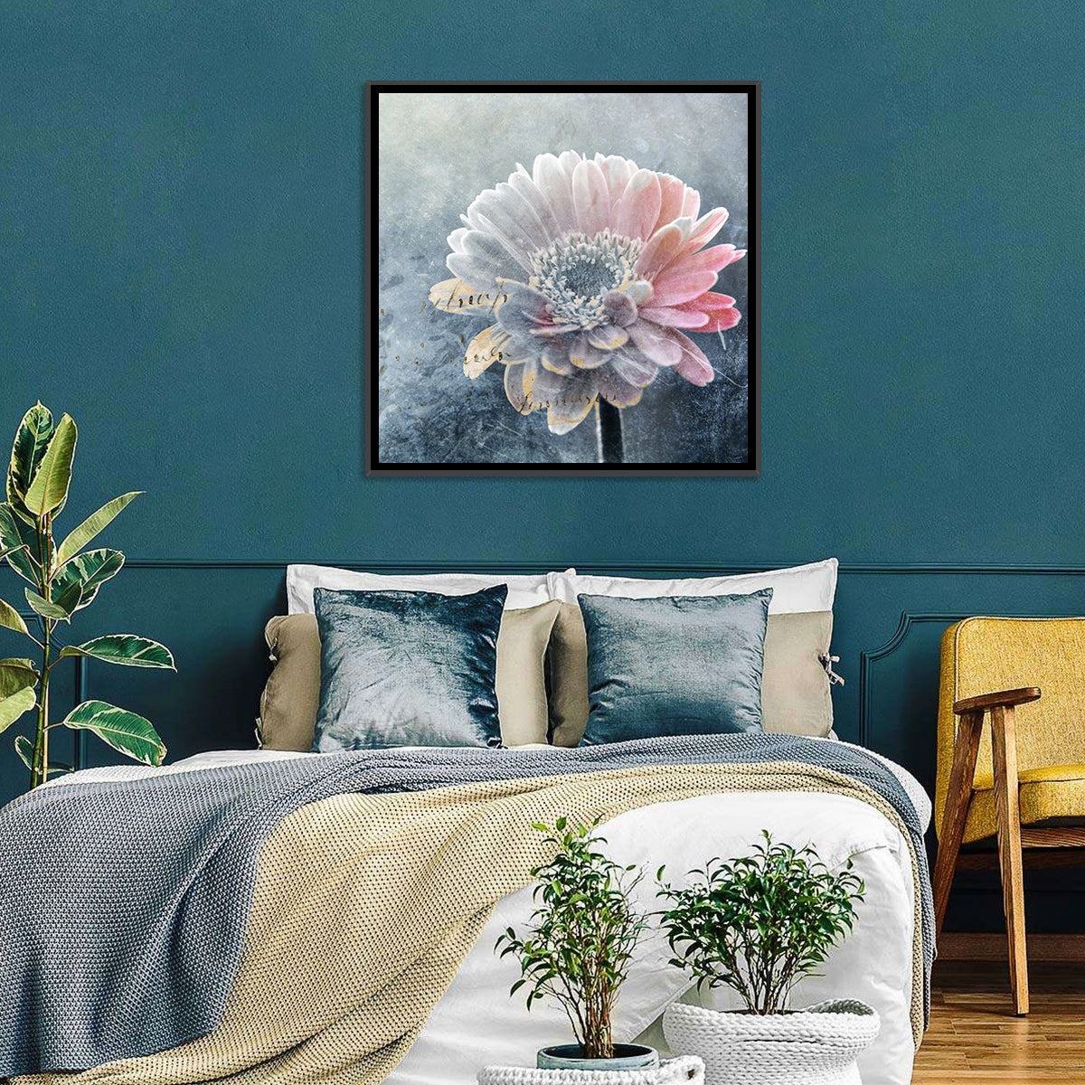 Winter Gerbera with Golden Script Wall Art
