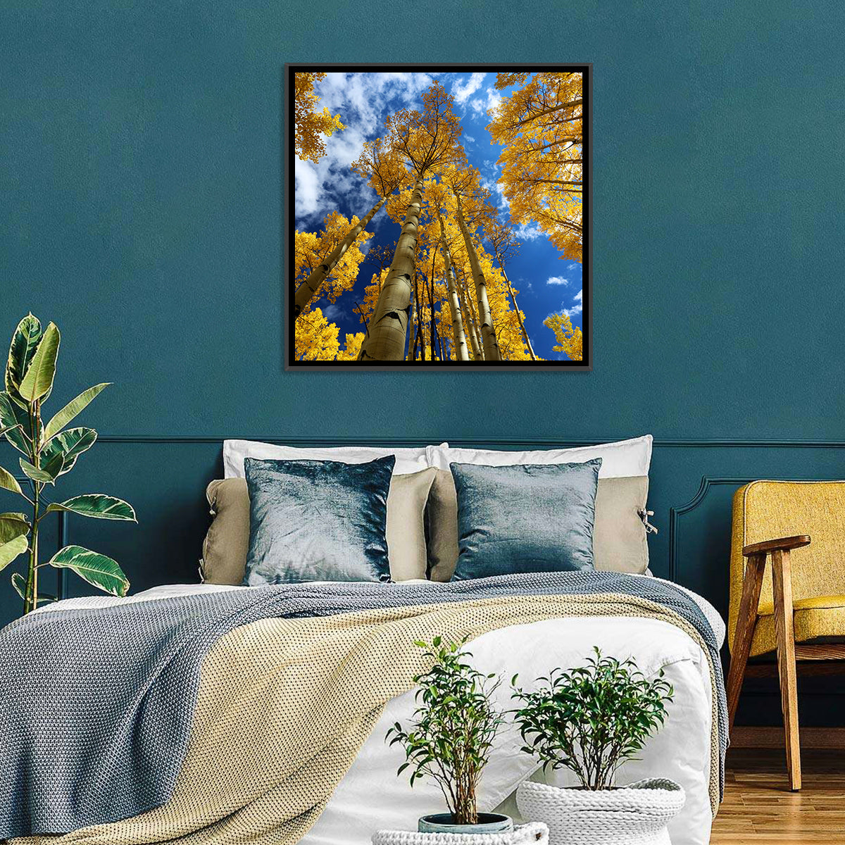 Golden Aspen Canopy View Wall Art in a room, square