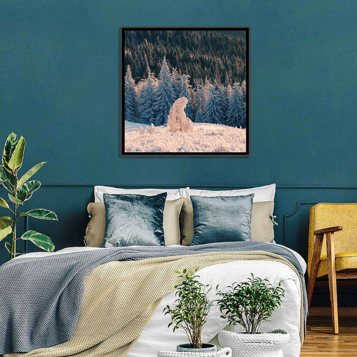 Carpathian Forest at Golden Hour Wall Art in a room, square