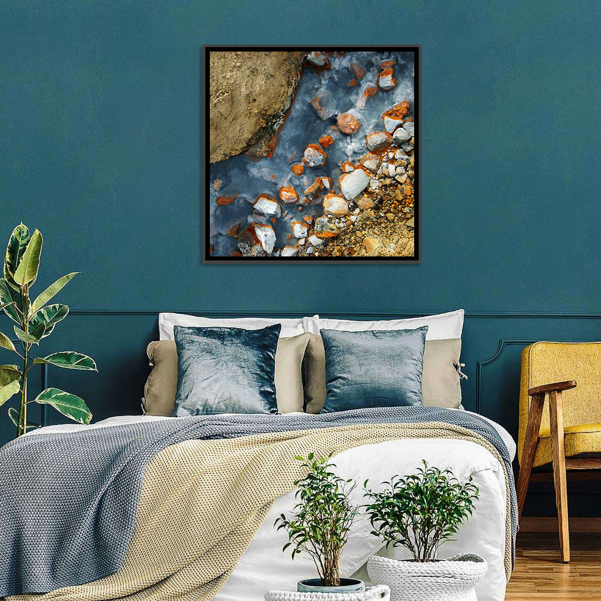 Milky Blue Geothermal Creek Wall Art in a room, square