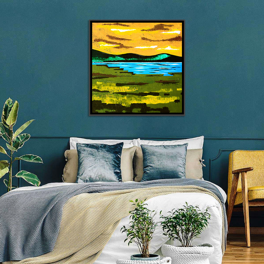 Golden Hour Mountain Lake Abstract Wall Art