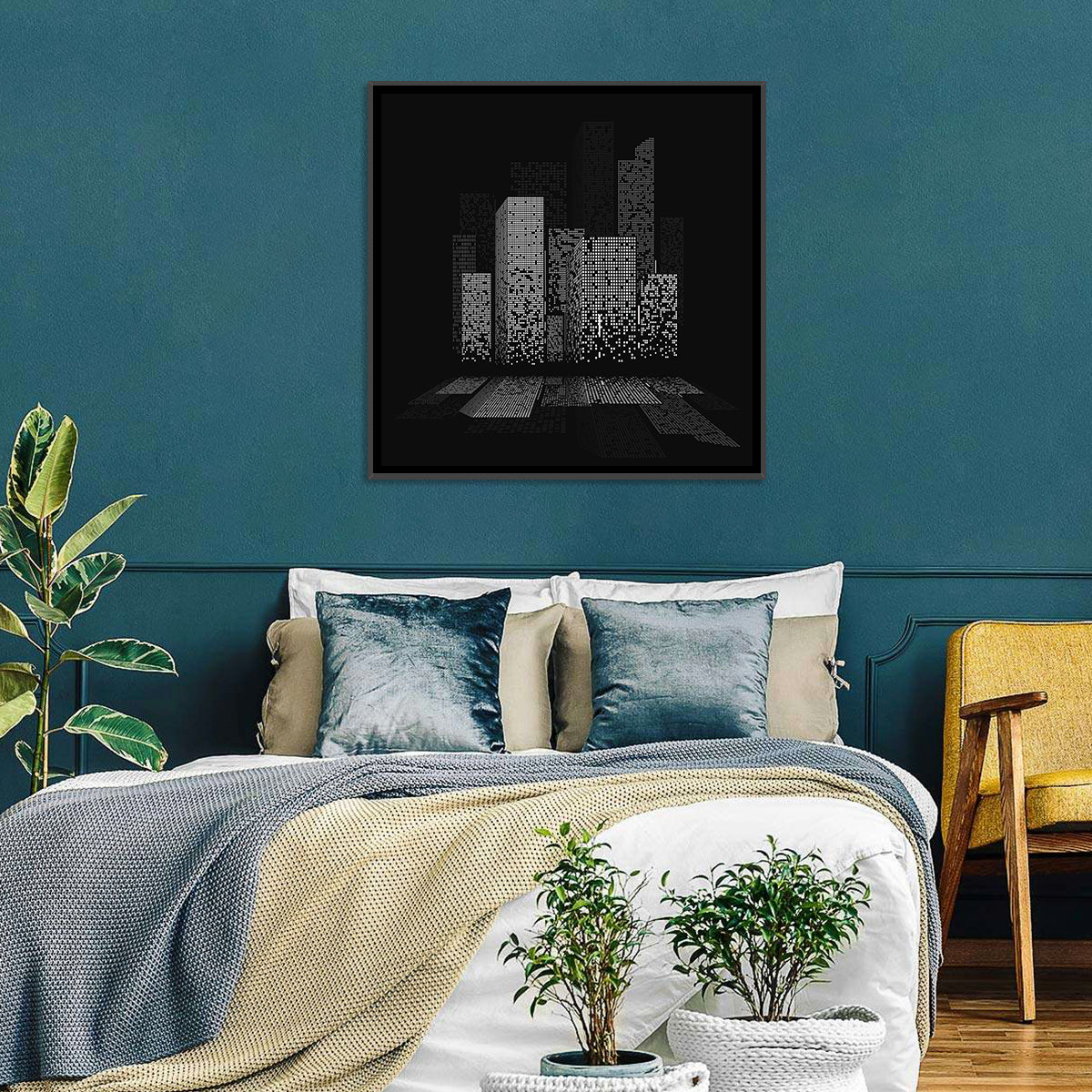 City Lights Abstract Wall Art in a room, square