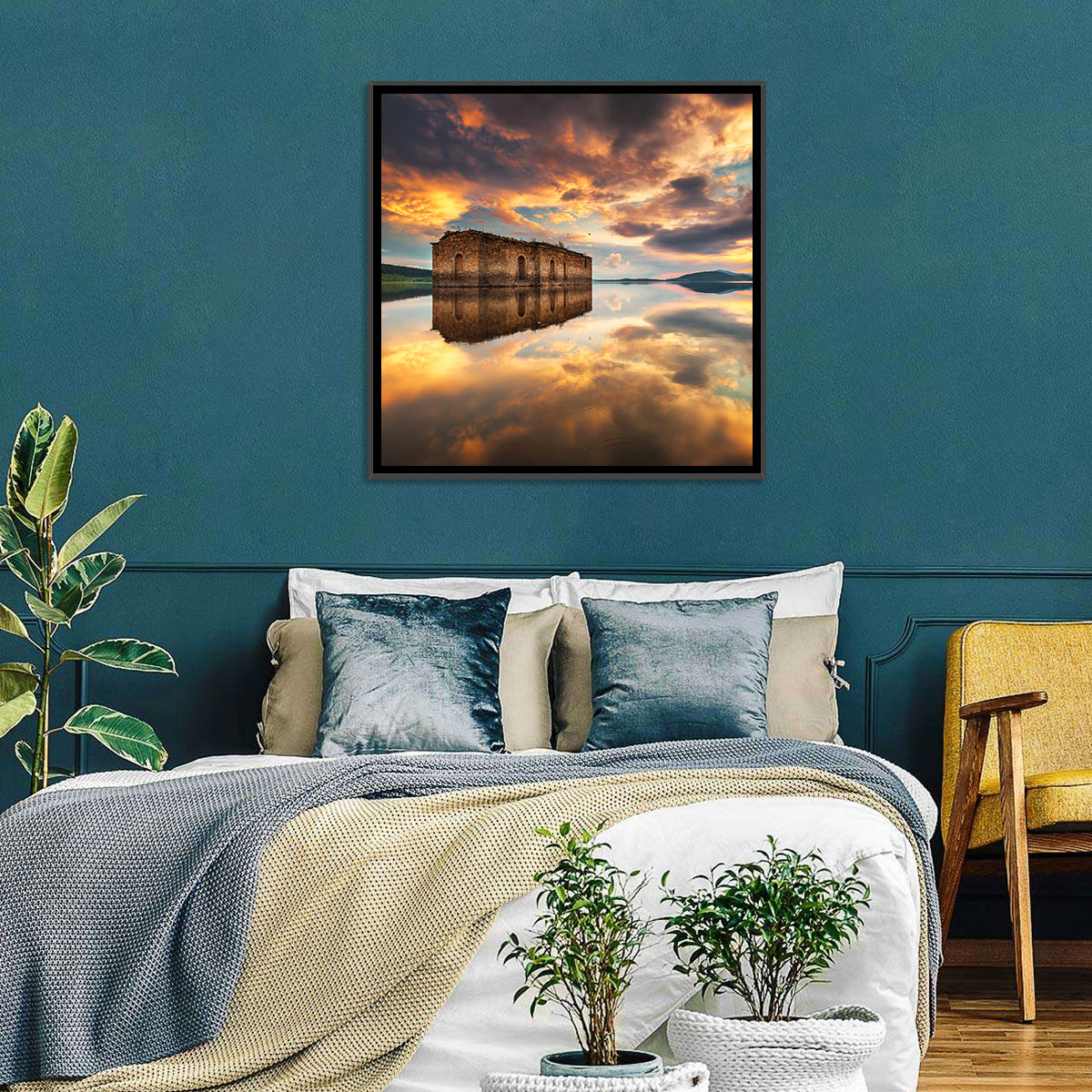 Sunken Church at Zhrebchevo Dam Wall Art in a room, square
