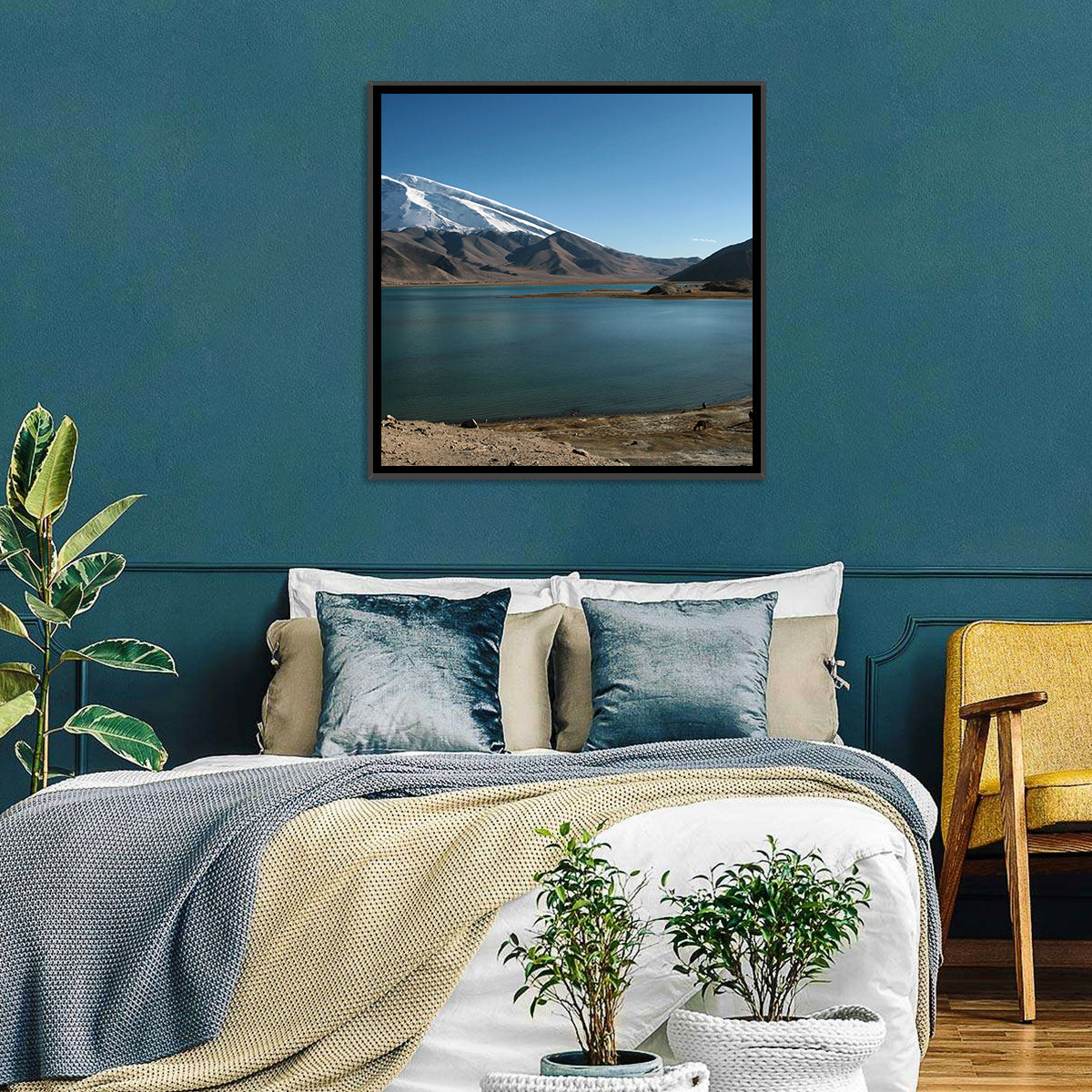 Muztahgata and Karakul Lake Wall Art in a room, square