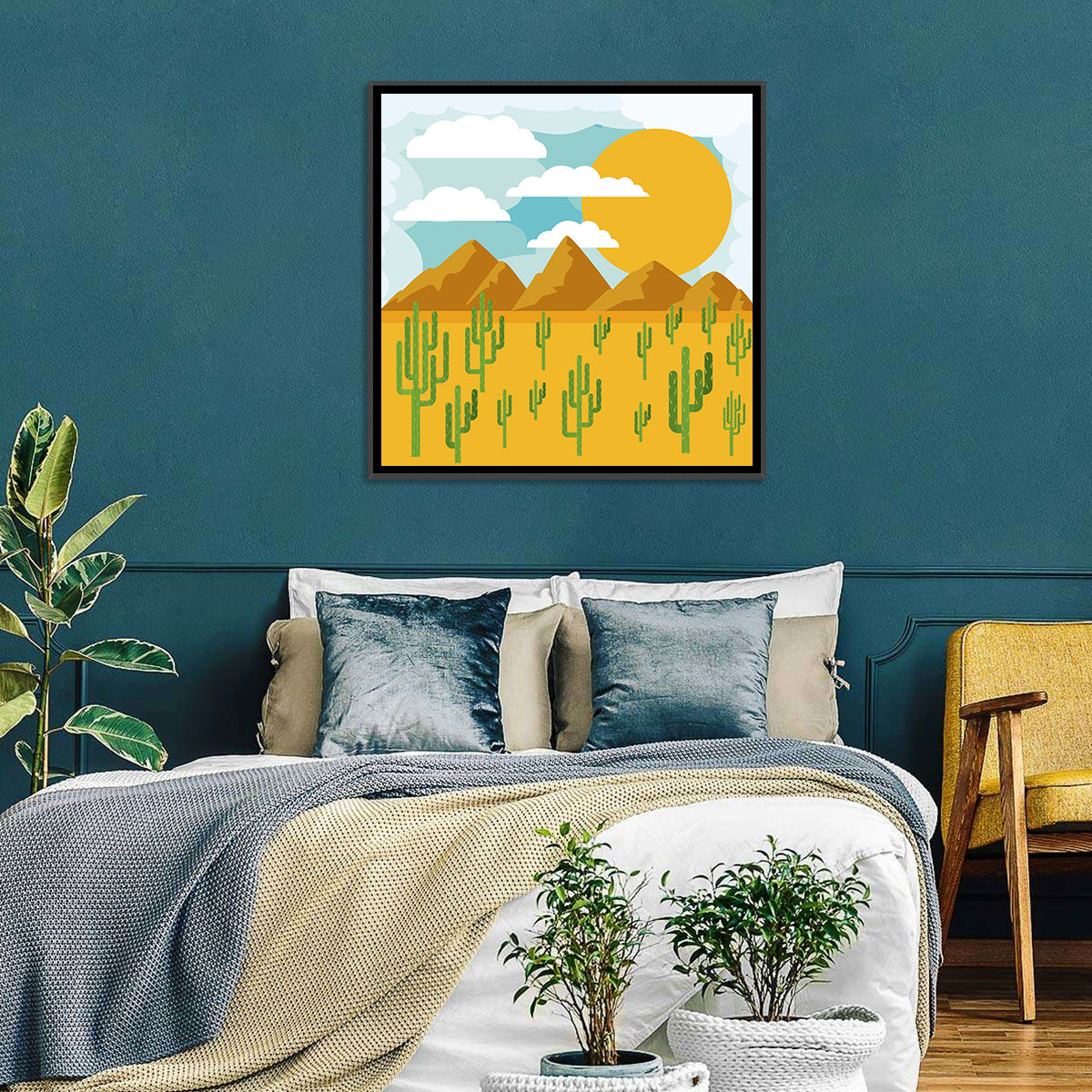 Sunny Desert Landscape Wall Art in a room, square