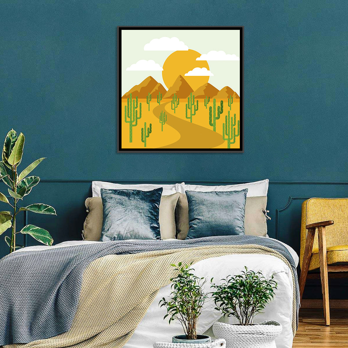 Cloudy Desert Road Wall Art in a room, square