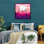 Magenta Desert Mountains Illustration Wall Art