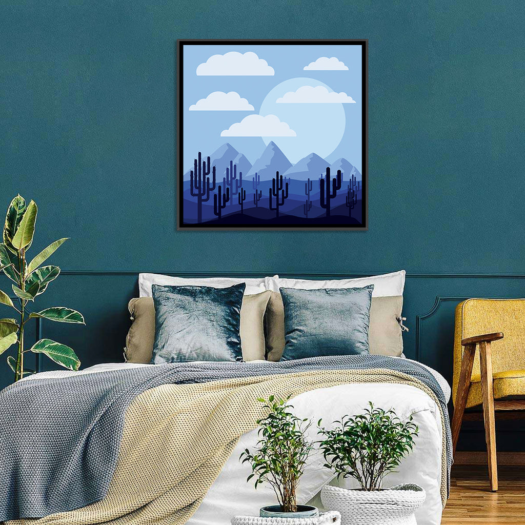 Blue Desert Cactus Illustration Wall Art