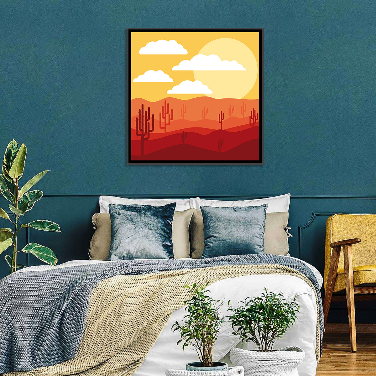 Saguaro Desert Sunrise Wall Art in a room, square