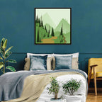 Green Foggy Hills Illustration Wall Art