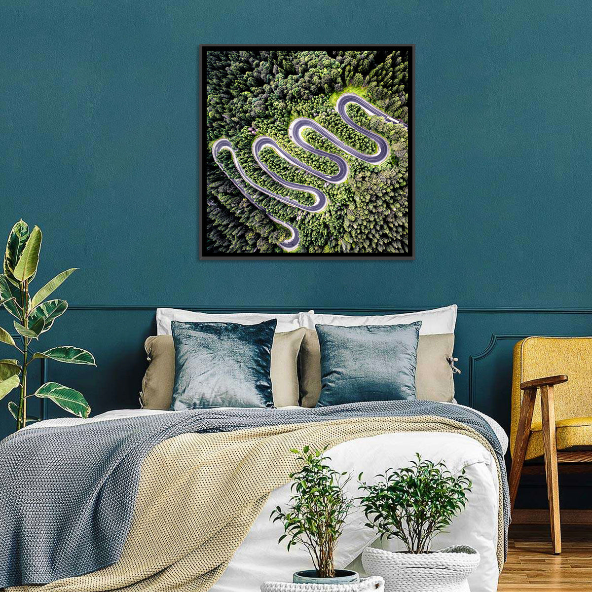 Serpentine Mountain Road Wall Art in a room, square