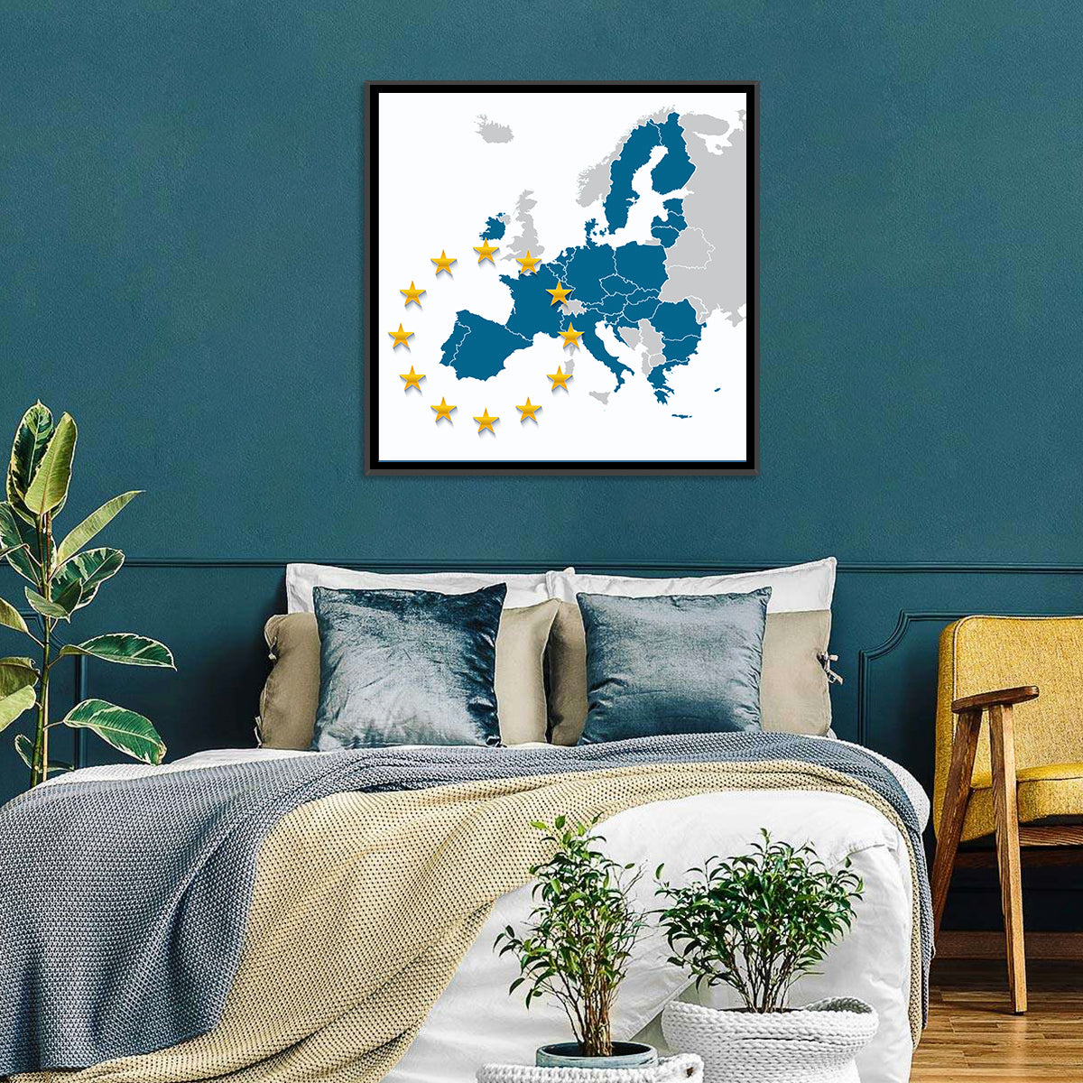 European Union Map with Stars Wall Art in a room, square
