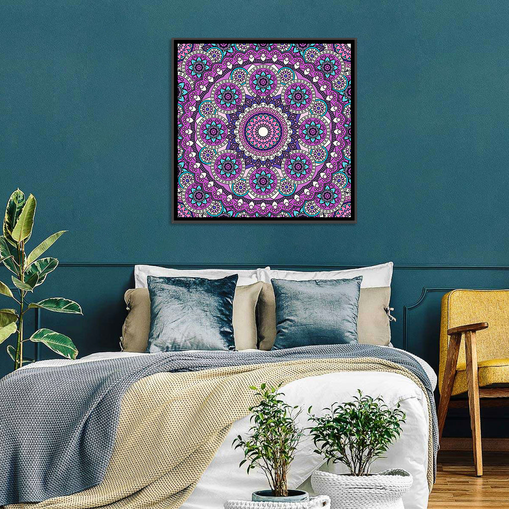 Vibrant Purple Teal Mandala Pattern Wall Art