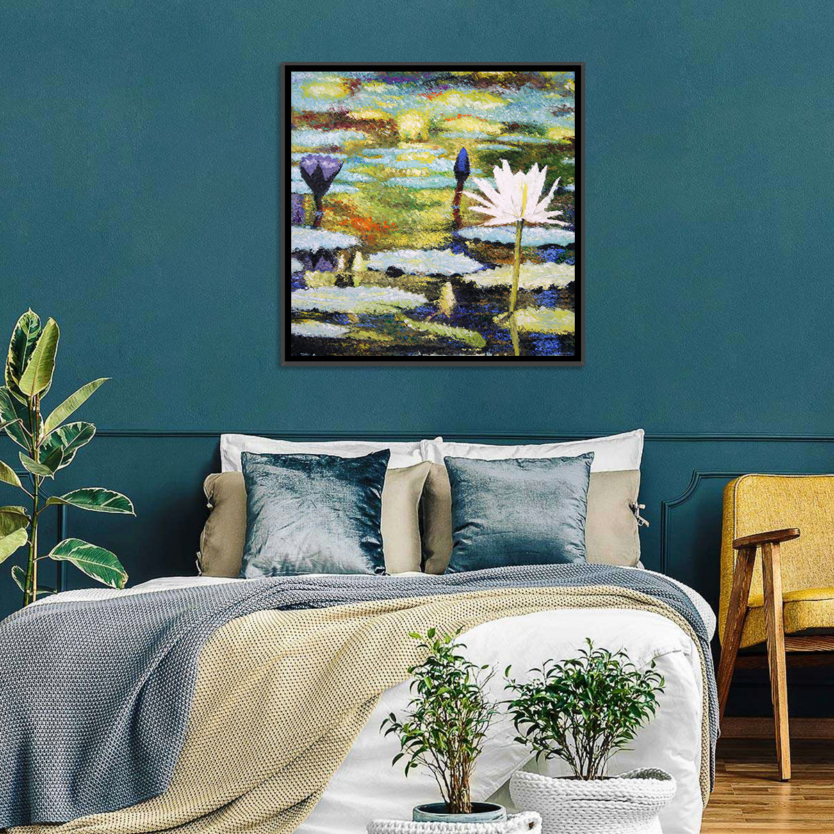Impressionist Water Lilies Study Wall Art in a room, square