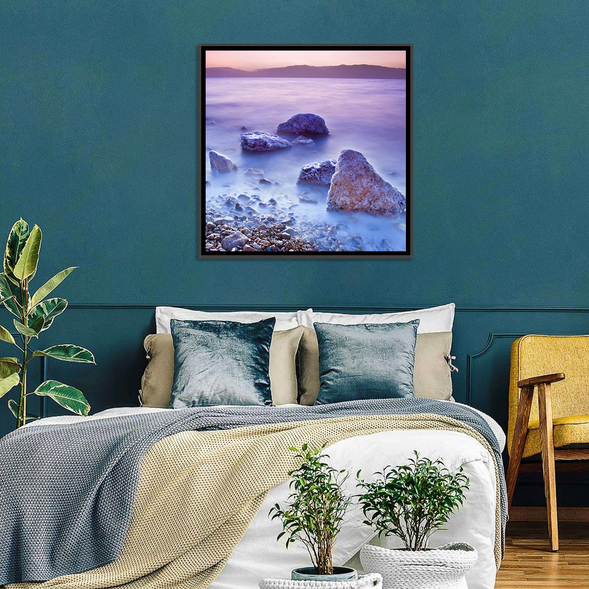Dead Sea Salt Rocks at Dawn Wall Art in a room, square