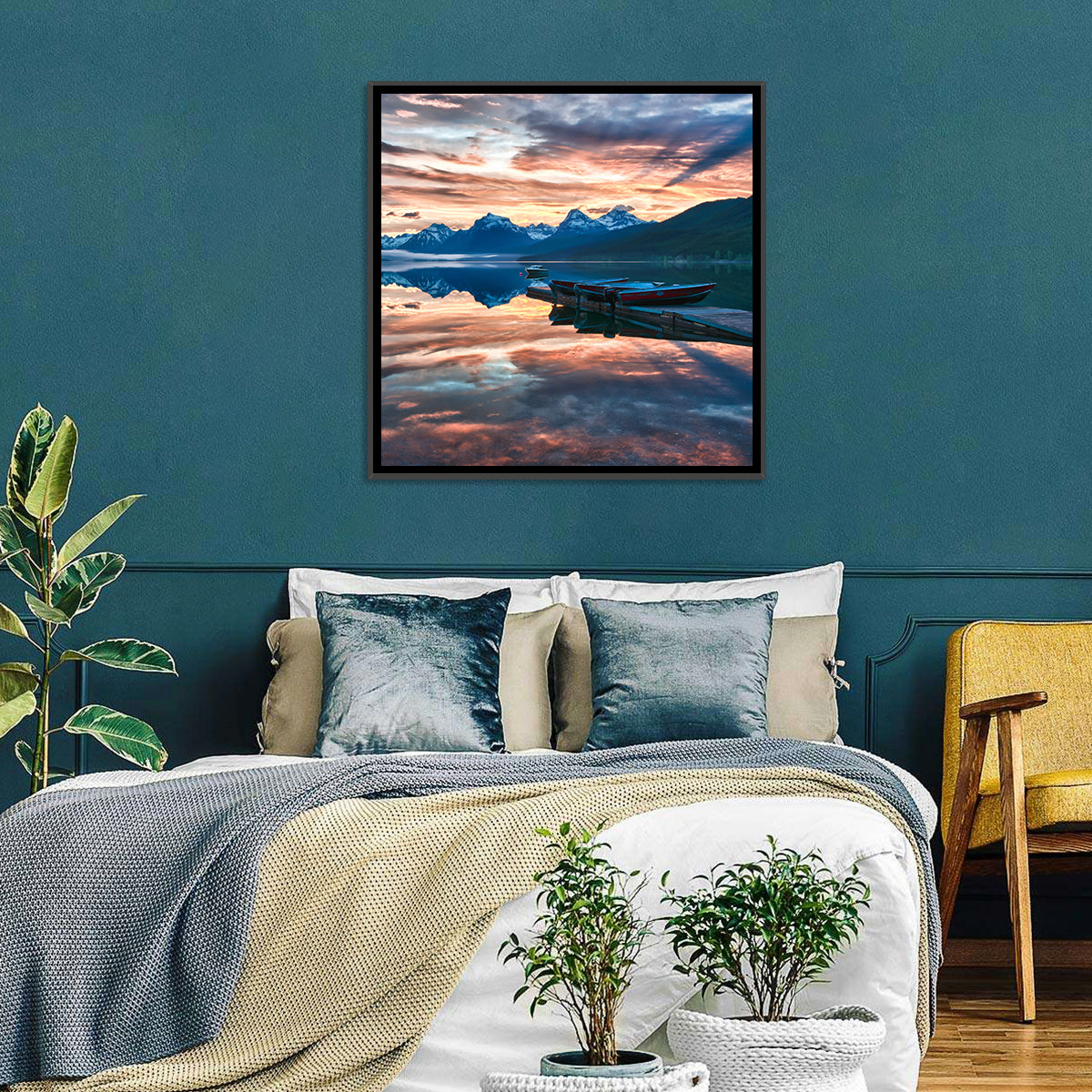 Lake Mcdonald Sunrise Wall Art in a room, square