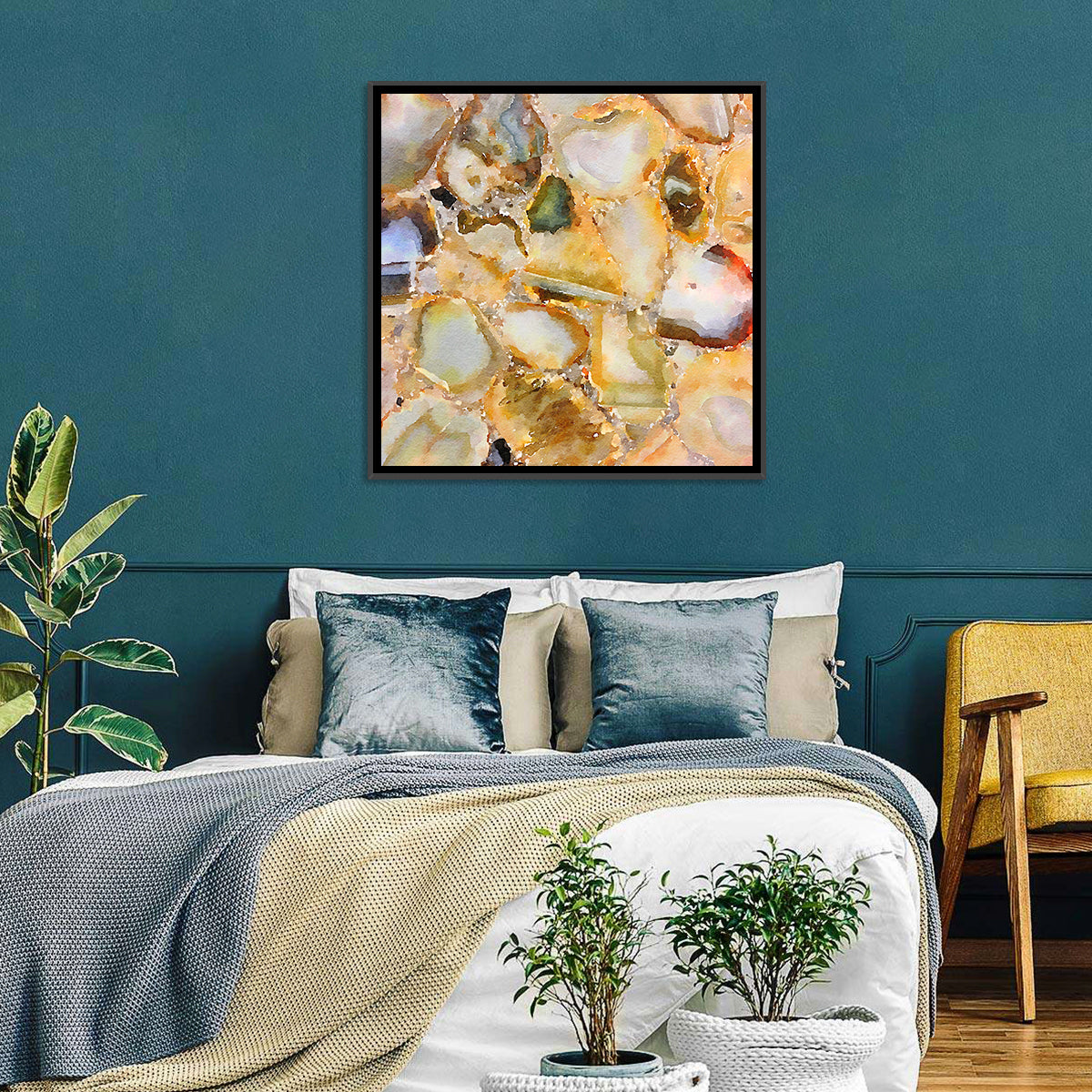 Golden Geode Mosaic Wall Art in a room, square