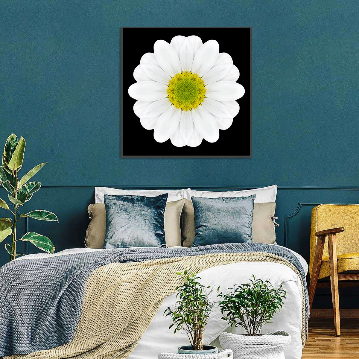 High Contrast Daisy Mandala Pattern Wall Art