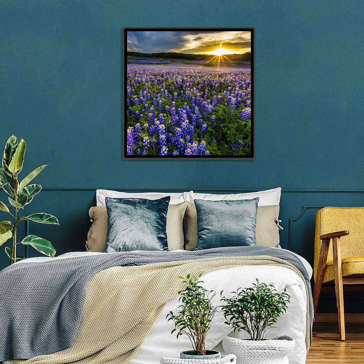 Texas Bluebonnet Field at Sunset Wall Art
