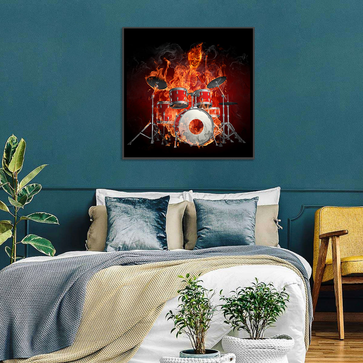 Flaming Skeleton Drummer Wall Art