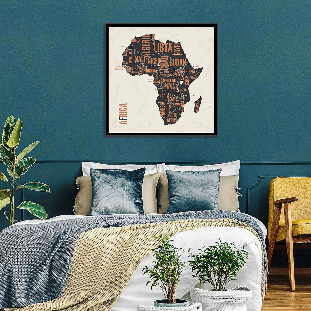 Typographic Africa Map with Country Names Wall Art in a room, square