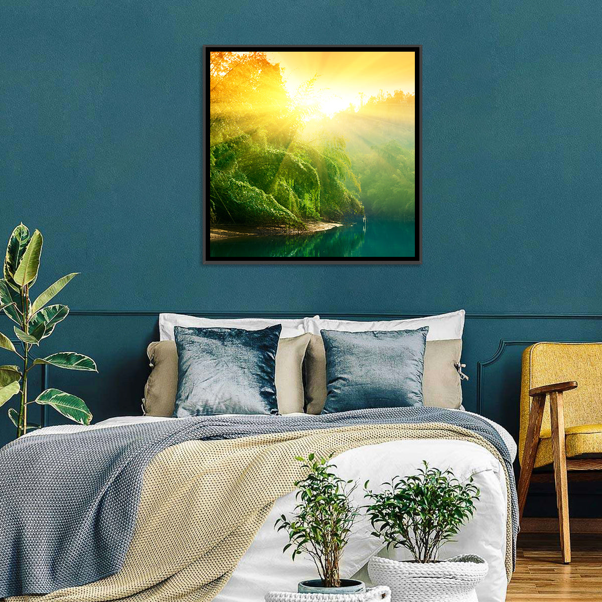 Golden Bamboo Riverbank Wall Art
